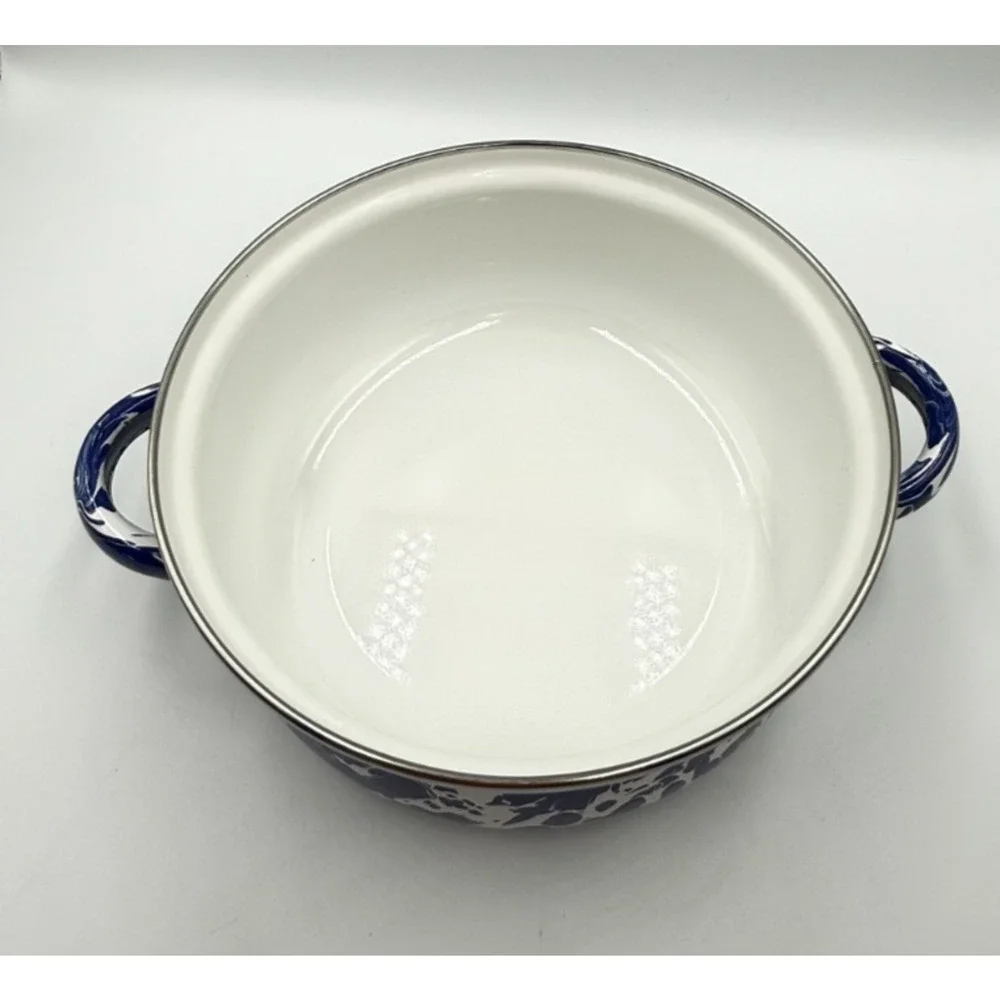 Golden Rabbit Cobalt Blue Swirl Enamelware Dutch Oven Pot Spatterware 2.5 Quart